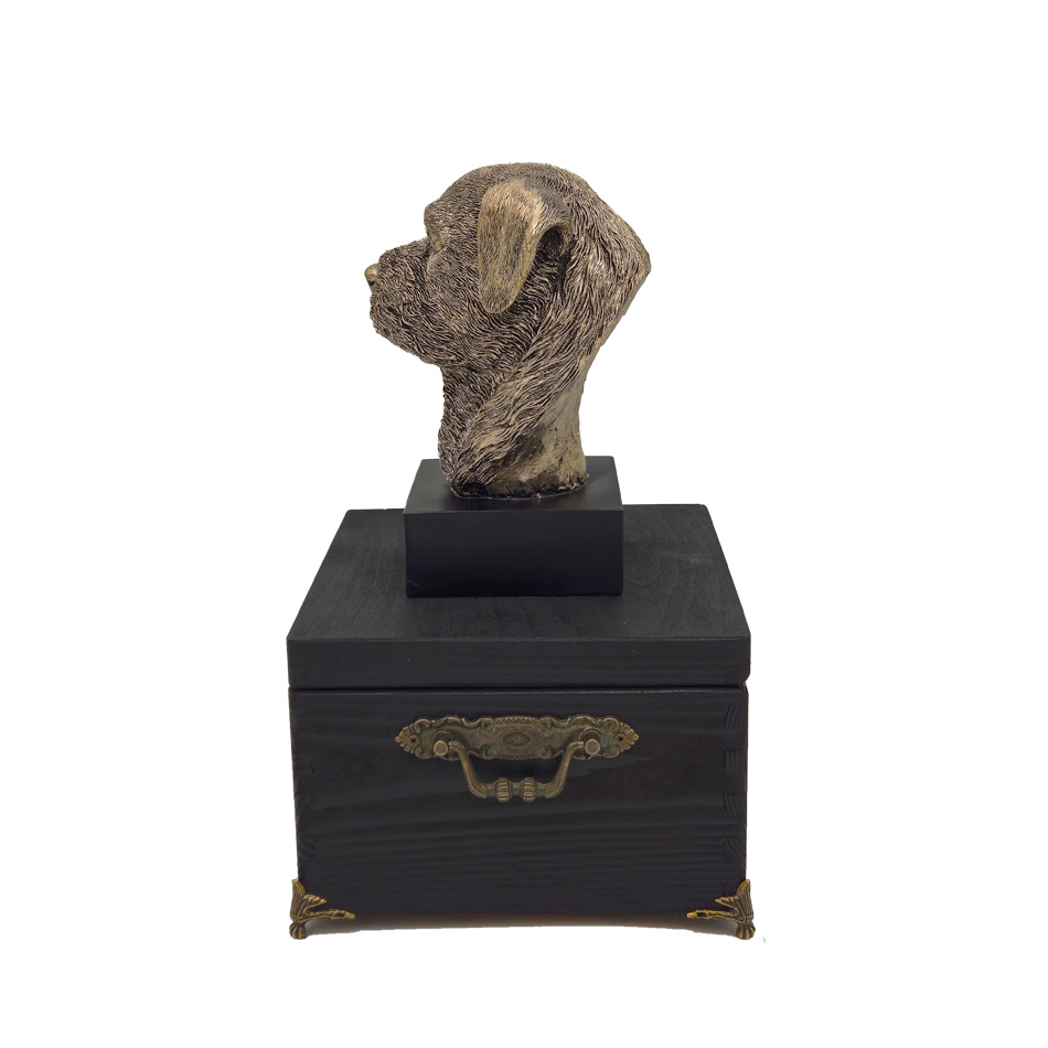 Hund Urne Border Terrier mit Statue und Gravur 05